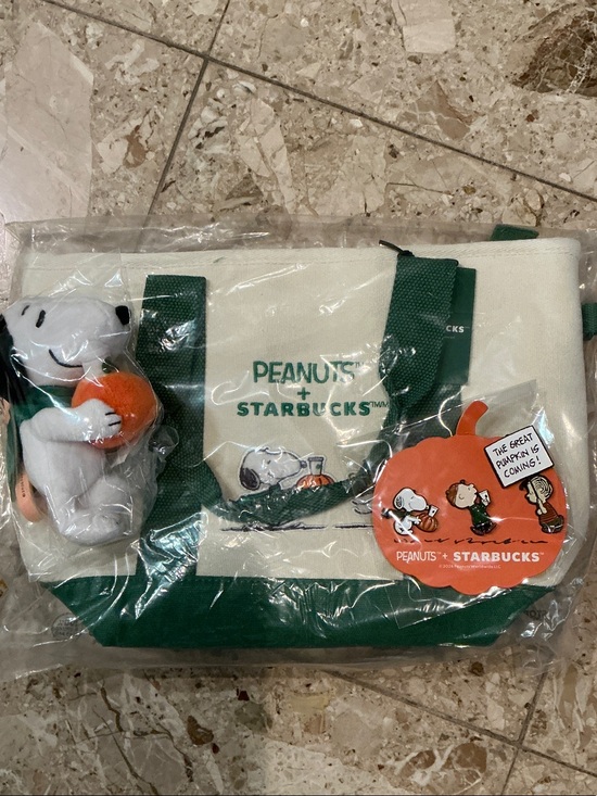 Starbucks Handbags - Starbucks x Snoopy Fall Mini canvas tote keychain and pins set